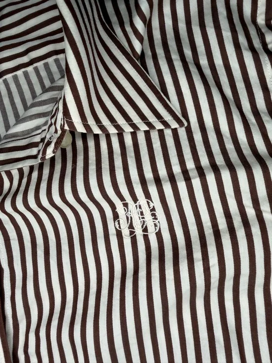 Lauren Ralph Lauren Striped Button Down Shirt Brown White Cotton Sz L - Picture 6 of 8